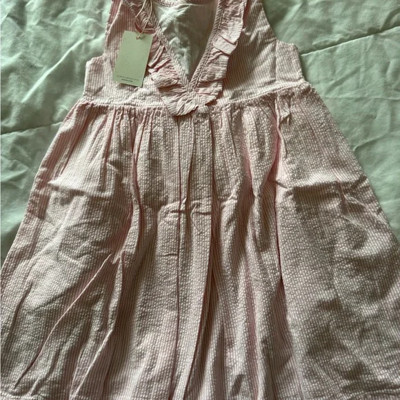 Mini Boden Girls' Pink Strawberry Seersucker Dress NWT 3-4 - Picture 2 of 4